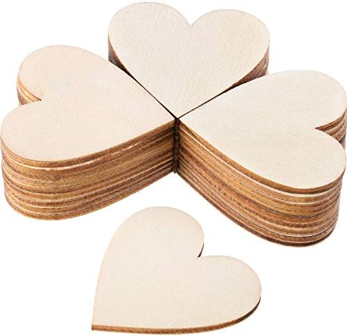 120 peças 2 polegadas Cortes de coração de madeira de madeira 2 polegadas Ornamentos de madeira Fatias de nomes em branco de madeira