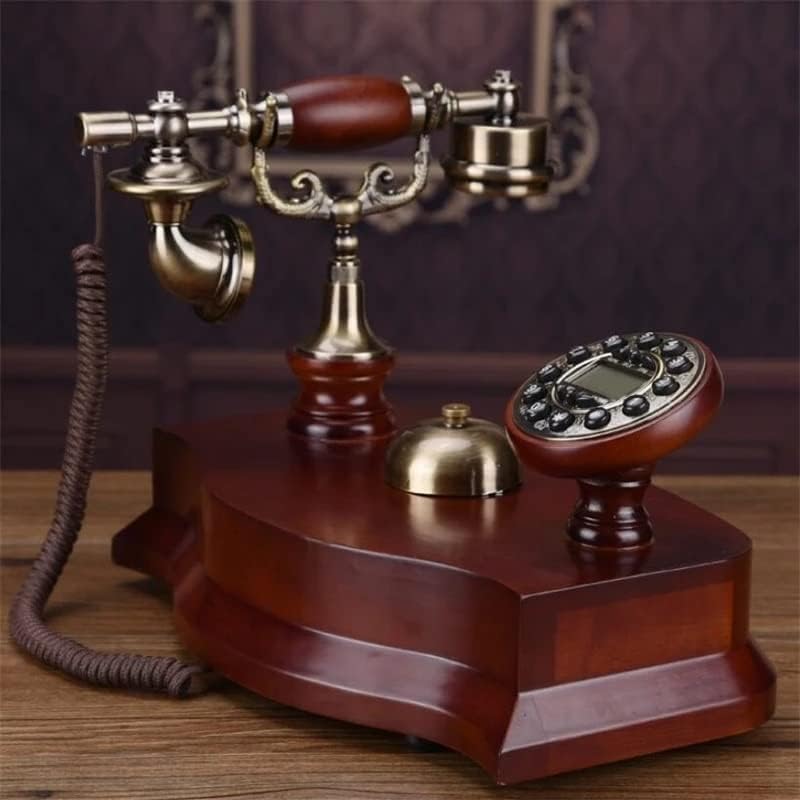 Lepsjgc antigo telefone fixo mecânico sino pastoral retro office home office de madeira maciça telefone telefone azul luz de fundo+mão