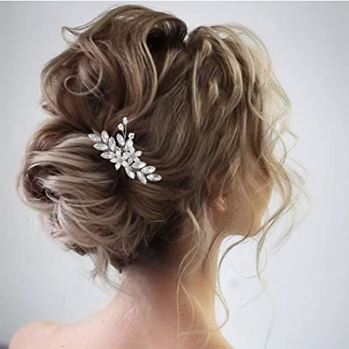 Hair de casamento de cristal de cristal pente de cabelo prata Flor de cabelo de cabelo pérola Clipe de cabelo vintage Folhas acessórios para mulheres e meninas
