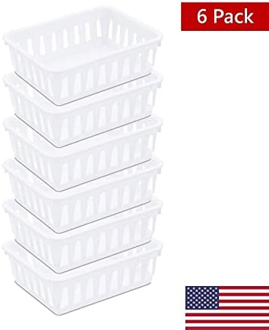 Cestas de plástico Tribello Mini para organizar, gaveta branca/bandeja de armazenamento de armários, tamanho 6 x 5 x