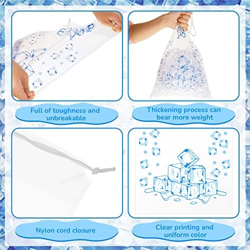 500 peças pacotes de gelo a granel, sacos plásticos de serviço pesado com laços de cordão, bolsas de gelo transparente reutilizáveis