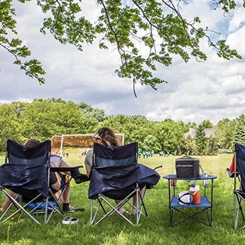 Mesa do acampamento Wakeman - mesa dobrável de 2 camadas redonda com 4 detentores de copos e bolsa de transporte - para camping,