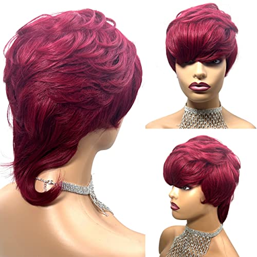 Yjoqoqokoa Mullet peruca pixie cut wigs cabelos humanos 1980s 1990s wigs mulheres negras pixie perucas com franja perucas