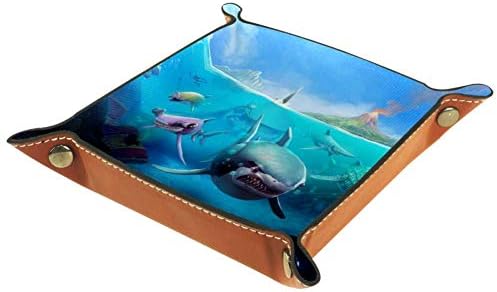 AISSO Bandeja com manobra de tubarão faminto imprimindo jóias de couro Bandejas Organizador para carteiras, relógios, chaves, moedas,