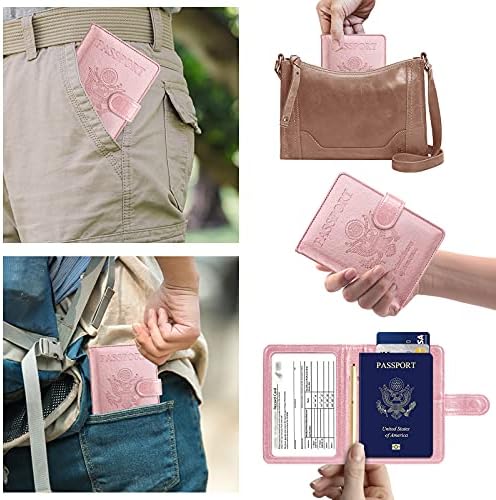 Combo de passaporte e cartões de vacina, tampa de passaporte de bloqueio de RFID com slot para cartão de vacina, carteira
