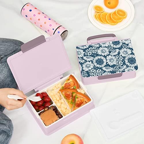 Alaza Girassol Daisy Flor Floral Vintage Bento lancheira BPA Free Lunch Rechaners à prova de vazamento com Fork & Spoon,