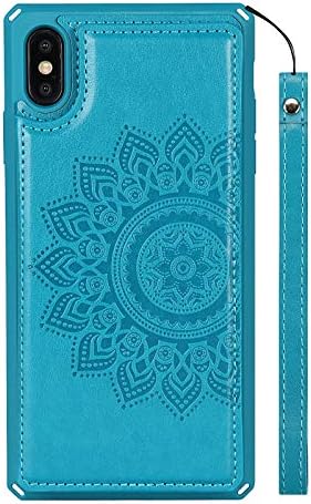 Caixa da carteira nuoun para iPhone X/XS, [bloqueio de rfid] Candidato traseiro de slots de cartões de capa com Premium PU Couather & Wrist Strap Compartamento para iPhone X/XS-AQUA Blue