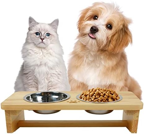 BABION levantou a tigela de estimação para gatos e cães, alimentos para gatos de cachorro de bambu e alimentador