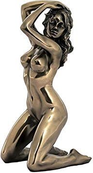 Estátua feminina nua de 7,13 polegadas com cabelos, cor de bronze