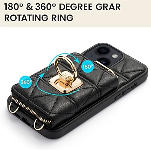 Custype Compatível com a carteira de caixa do iPhone 14 Plus com suporte de cartão, anel de rotação 360 [suporte de duas vias],