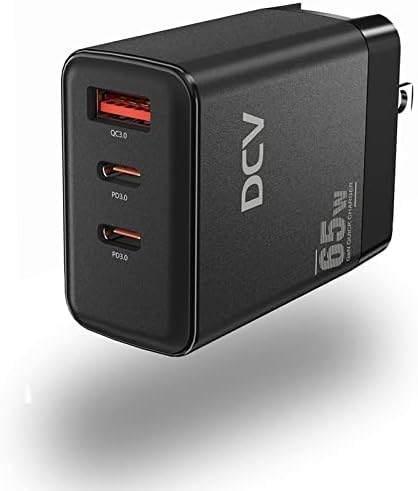 DCV USB C carregador 65W, LED Power Display Gan PD QC 3.0 Carregador de carregamento rápido Compatível para laptops, iPad
