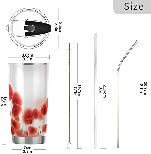 ALAZA Aquarela Poppy Art Paintando copo com tampas e canudos, copo de copo isolado de aço inoxidável reutilizável, garrafa de água de