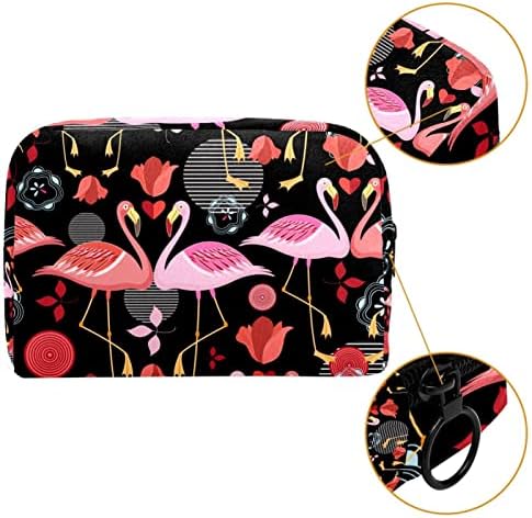 Bolsa de maquiagem tbouobt bolsa de bolsa cosmética com zíper, namorado flamingo flor