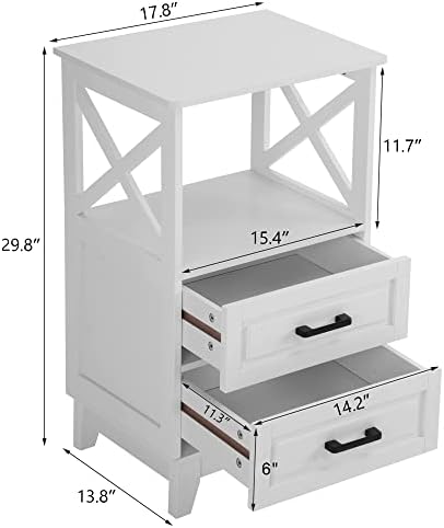 WINDAZEZAZE NOVIMENTO BRANCO CONSELHO DE 2, MANAGEMA DE MADEIRA X-DESIGN ALTA com 2 gavetas, mesas laterais modernas com armazenamento,