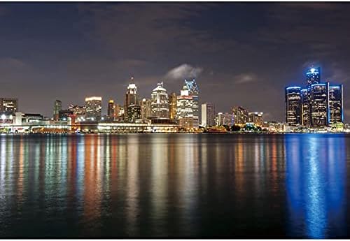 Renaiss 10x8ft Detroit River cenário para fotos de fotos meninos garotas homem mulher retrato de Detroit city skyline noturno