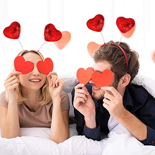 Hosfairy 2pcs Red Love Love Heart Faixa de lantejoulas da cabeça dos namorados