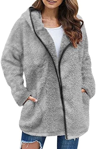 Moda feminina Casual Fuzzy Flowece Caats grossa de cor de cor de cor de cor de capuz de cor de capuz