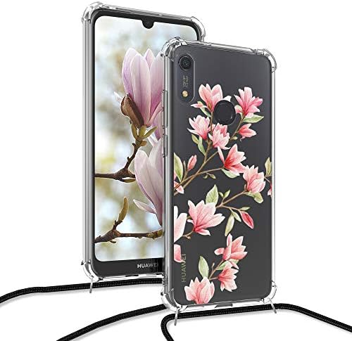 Case de Crossbody Kwmobile Compatível com Huawei y6s Strap - Magnolias rosa/branco/transparente