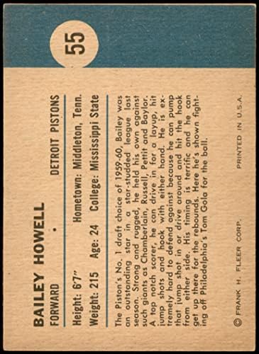 1961 Fleer # 55 em ação Bailey Howell Detroit Pistons ex Pistons Mississippi St St.