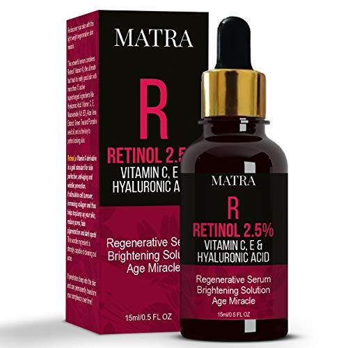 Matra retinol soro 2,5%, vitamina C, E e Ácido Hialurônico Soro Face - soro anti -rugas / antienvelhecimento com niacinamida, aloe vera e chá verde - melhor soro de retinol