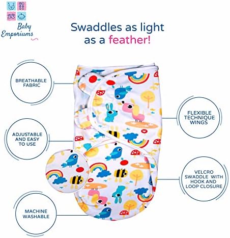 Emporiums de bebês swaddles para recém -nascido | Swaddle ajustável 0-3 mês 7-14 lbs. | Unissex macio com pacote