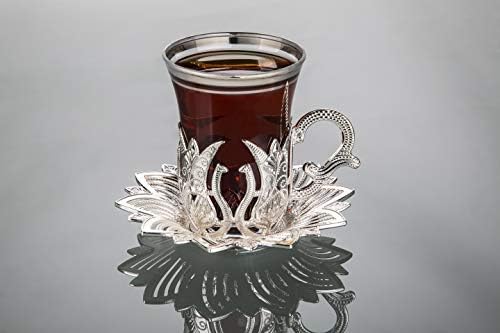 Conjunto de chá turco lamodahome/xícaras de chá turcas de 6 com suportes de cores douradas e pires -