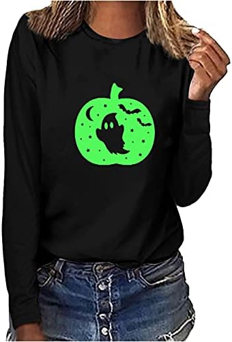 Camisas gráficas de Halloween para mulheres de noite de manga longa de manga longa Blusa casual