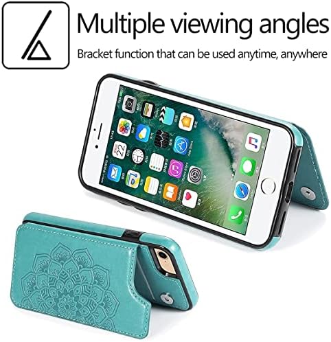 Design nkecxkj para iPhone 7/8/SE2/SE 2020 Caixa da carteira, capa de telefonia de couro PU com suporte de cartão de protetor, capa protetora à prova de choques do kickstand para iPhone7 Mulheres de 4,7 polegadas verde