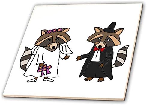 3drose ct_201777_3 Funny Raccoon Bride & noivo desenho animado Cerâmica de desenho animado, 8