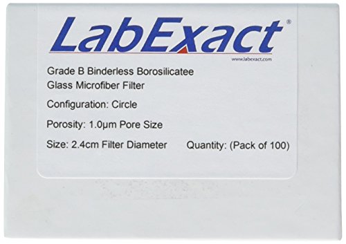 LabExact 1200218 Filtro de microfibra de vidro de grau B, vidro borossilicato sem fichas, pacote de 100 µm, 2,4cm de 100)