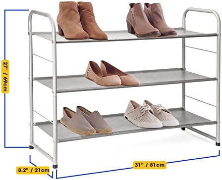Ulimart 3 Shoe Shoe Rack Rack para armário, organizador de rack de calçados longos de metal atualizado, fácil montagem de montagem