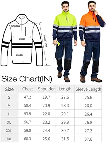 Ideia de trabalho Alta visibilidade Segurança Sorto refletivo para homens Asin Classe 2 Hi Vis 1/4 Zipper Workwear