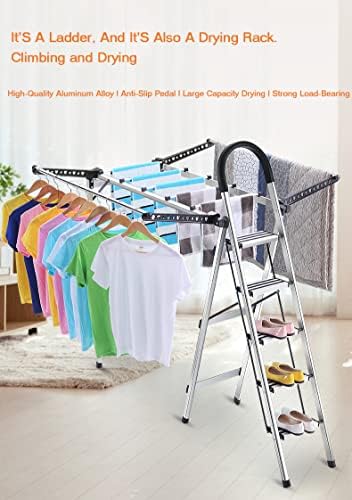 Escada meitan dobrando com roupas secas, prateleiras de secador para lavanderia pendurada, escada de secagem para roupas