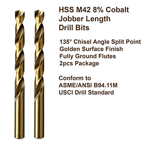 Maxtool 1/16 2pcs Identical Jobber Comprimento de comprimento HSS M42 BITS DRINHA DE TWIST 8% Cobalt Golden Golden Straight