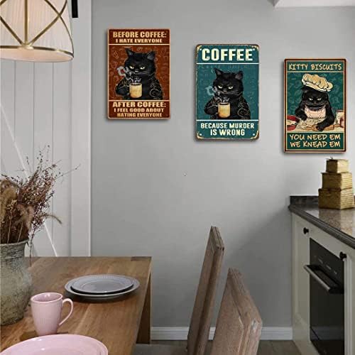 Posters de gato retrô de café engraçado Posters de gato vintage sinal de lata de metal placas de cozinha decoração de parede