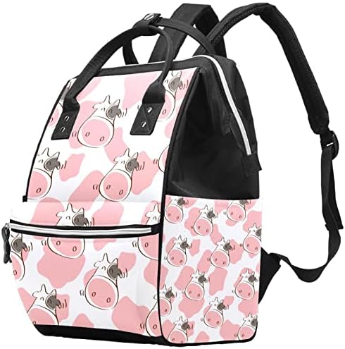 Mochila de viagem Guerotkr, bolsa de fraldas, bolsas de fraldas de mochila, desenho animado de animais de vaca rosa