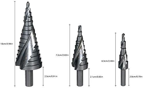 Ferramentas de corte XMeifeits 3pcs 4-32mm HSS Bits de etapa de cobalto Conjunto de bits nitrogênio Espiral de aço de alta velocidade para o cortador de orifício de haste de haste de hastão de cone de metal