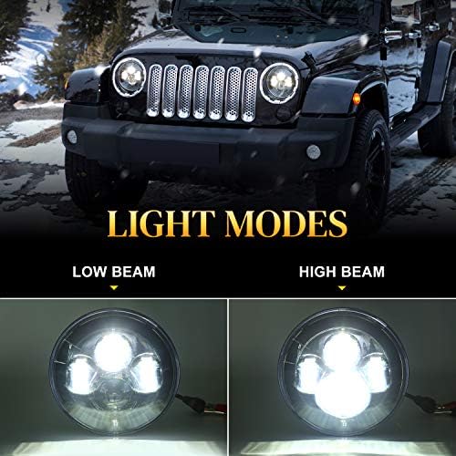 LX-Light Compatível com Jeep Wrangler TJ LJ, faróis de LED redondos pretos de 7 polegadas+lente de fumaça x forma de led de leds