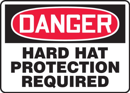 Accuform MPPE142VP Sinal, Proteção de hard -chapéu de perigo necessária, 7 comprimento x 10 largura x 0,055 espessura, plástico, 7 x 10 , vermelho/preto no branco