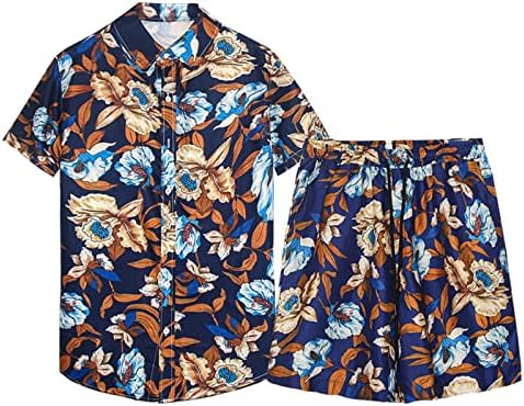 Roupas de trilhas de 2 peças para homens estiram camisa havaiana floral e sets curtos roupas vintage havaí roupas de praia