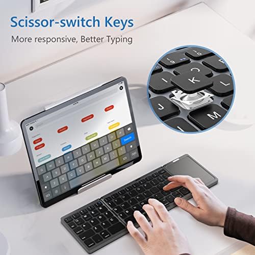 Teclado Bluetooth dobrável do ACOUCOU com teclado sem fio portátil do touchpad, teclado de tritividade Ultra Slim Ultra Slim para Android