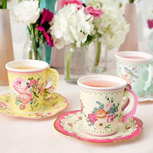 Mesas conversando verdadeiramente deliciosas xícaras de chá florais vintage e pires, pacote de 12, altura 8cm, 3 , cores