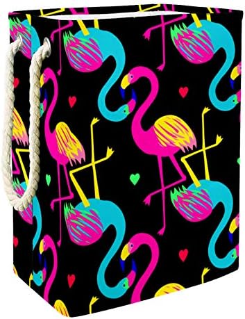 Deyya Flamingo Black Heart Laundry Bestkets cestam altos e resistentes dobráveis ​​para crianças adultas meninos adolescentes meninas em quartos Banheiro 19.3x11.8x15.9 em/49x30x40.5 cm