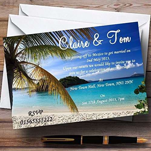 Palm Tree Beach no exterior convites de casamento personalizados