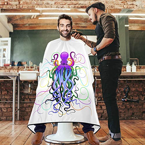 VISESUNNY barbeiro Cabo roxo Octopus desenho animado de caramelo de poliéster Cabelo de corte de salão de salão Avental Anti-estático Cabelo de barba barba barba barba cabeceira de cabeleireiro capa