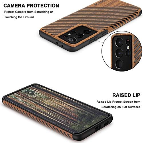 Tendlin Compatível com Samsung Galaxy S21 Ultra Caso Caso Wood e Caso Híbrido de Design Externo TPU TPU