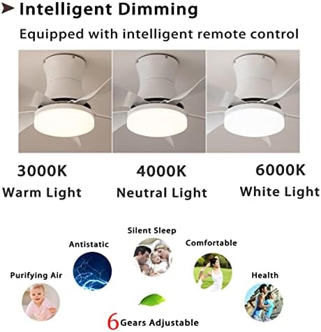 Ventiladores de teto cutyz com lâmpadas, ventilador de teto de 32 polegadas com luz reversível 3 cores Dimmable Silent Remote Control