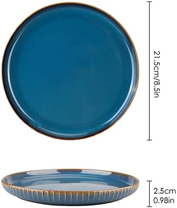 Placas de jantar de 8,5 polegadas Conjunto de 2 + 4,5 polegadas de cereais conjuntos de 4, pratos azuis de cerâmica de cerâmica
