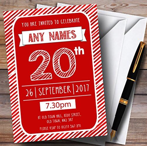 O card zoo vermelho e branco listrado deco 20º convites de festa de aniversário personalizados