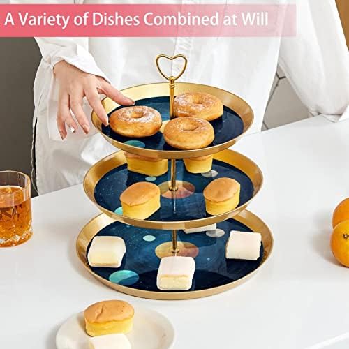 3 Placa de fruta de cupcakes de 3 camadas de sobremesa Plástico para servir suporte de exibição para casamento de aniversário Decorações de chá de chá de chá de bebê redondo, sistema solar